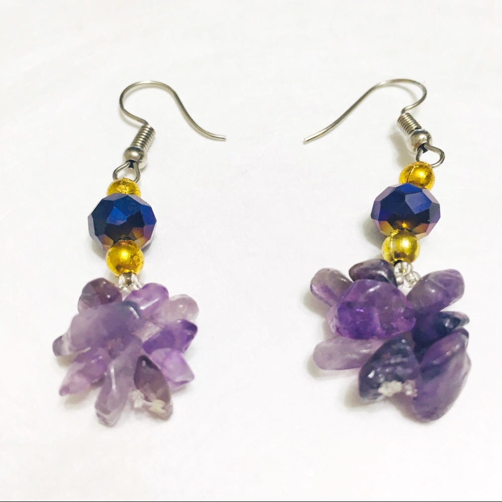 3/$15 Amethyst purple and gold dangling earrings